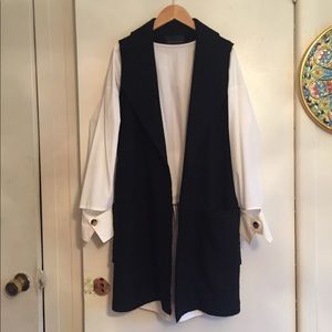 Tahari black wool long vest S